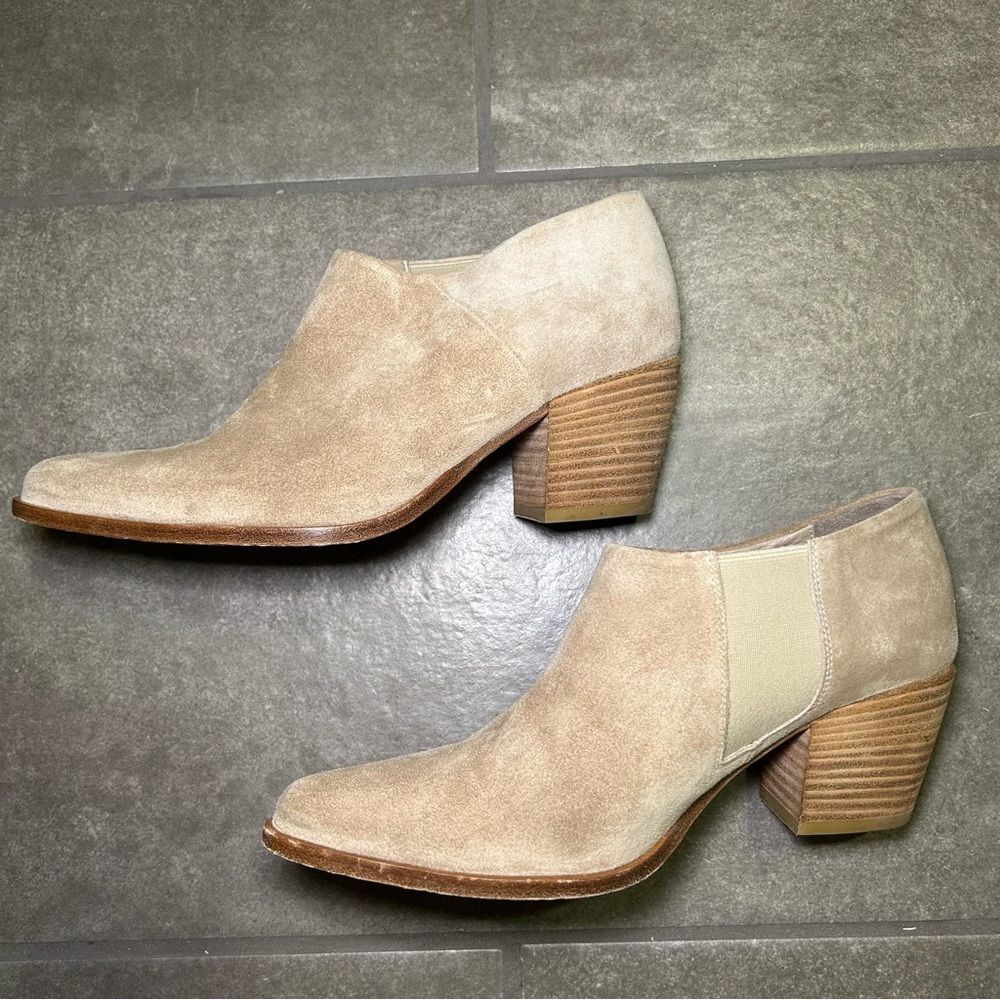 Vince Hamilton Neutral Suede Leather Block Heel Ankle Boots Womens Shoe Size 6.5 - Picture 8 of 11